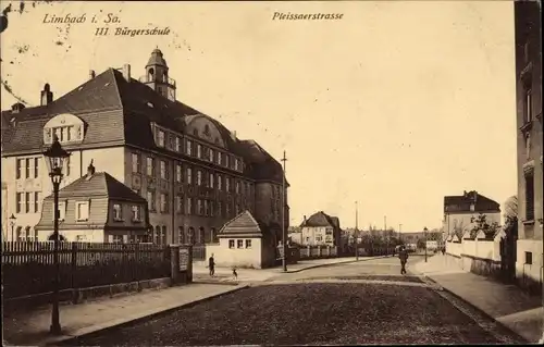 Ak Limbach Oberfrohna in Sachsen, Pleissaerstraße, III. Bürgerschule