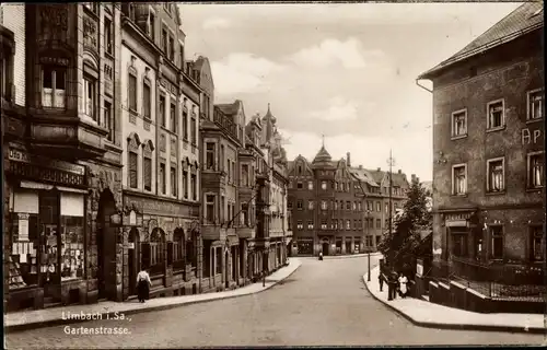 Ak Limbach Oberfrohna in Sachsen, Gartenstraße, Apotheke, Geschäfte