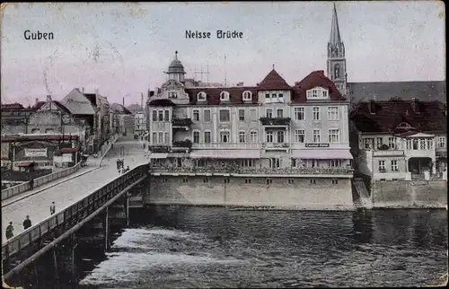 Ak Guben in der Niederlausitz, Neisse Brücke