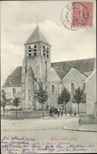Ak Saclay Essonne, Eglise, Route de Paris a Chevreuse