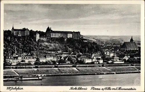 Ak Pirna an der Elbe, 700 Jahrfeier, Blick zum Ort mit Sonnenstein