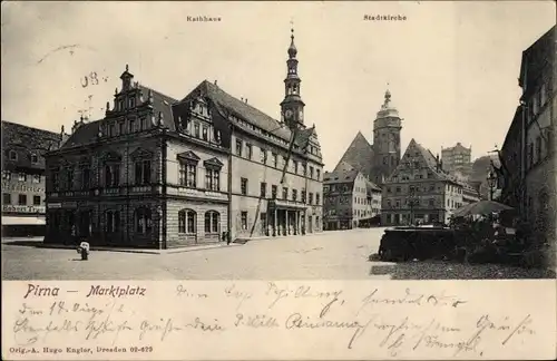 Ak Pirna an der Elbe, Markt, Rathaus, Stadtkirche