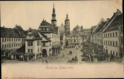 Ak Pirna in Sachsen, Dorfpartie im Jahr 1720