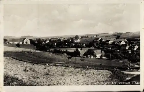 Ak Altbernsdorf Bernstadt auf dem Eigen, Panoramablick über den Ort, Felder