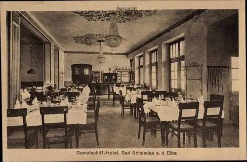 Ak Bad Schandau an der Elbe, Blick ins Dampfschiffhotel, Restaurant