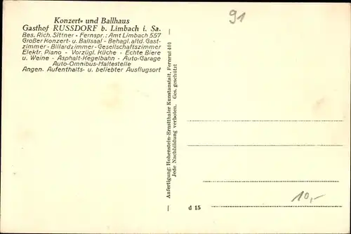 Ak Rußdorf Limbach Oberfrohna Sachsen, Konzert und Ballhaus Gasthof Russdorf, Innenansicht