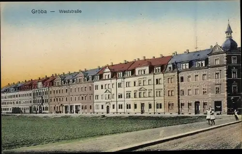 Ak Gröba Riesa an der Elbe, Partie in der Weststraße, Hotel Thüringer Hof
