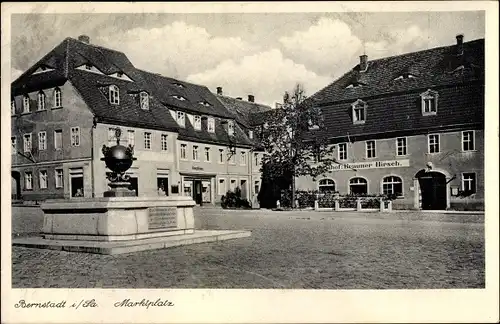 Ak Bernstadt auf dem Eigen in Sachsen, Marktplatz, Gasthof Brauner Hirsch