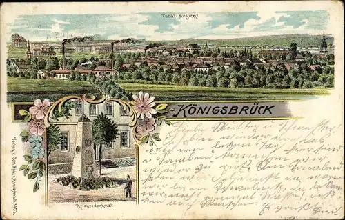 Litho Königsbrück in der Oberlausitz, Totalansicht, Kriegerdenkmal