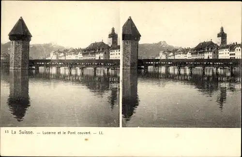 Stereo Ak Luzern Stadt Schweiz, Pont couvert, Blick auf den Ort