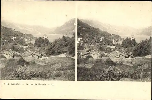 Stereo Ak Brienz Kt. Bern Schweiz, Blick auf den Ort, Brienzersee