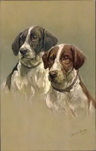 Künstler Ak Zwei Hunde mit Halsbändern