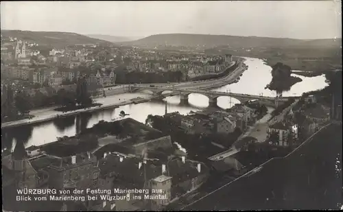 Ak Würzburg am Main Unterfranken, Blick vom Marienberg ins Maintal