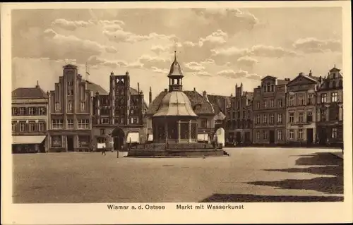 Ak Hansestadt Wismar, Markt mit Wasserkunst