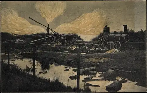 Künstler Ak Hamburg Bergedorf Neuengamme, Die Entzündung von Erdgas 1910