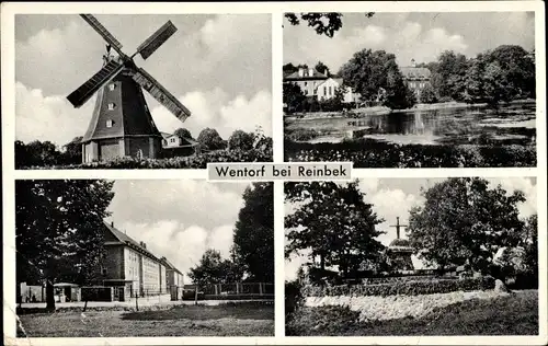Ak Wentorf bei Hamburg, Windmühle, Teich, Denkmal, Kaserne