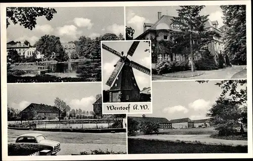 Ak Wentorf bei Hamburg, Windmühle, Teilansichten, Wohnblöcke, Mühlenteich