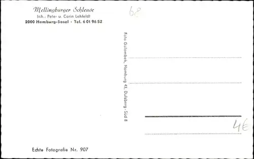 Ak Hamburg Wandsbek Sasel, Mellingburger Schleuse