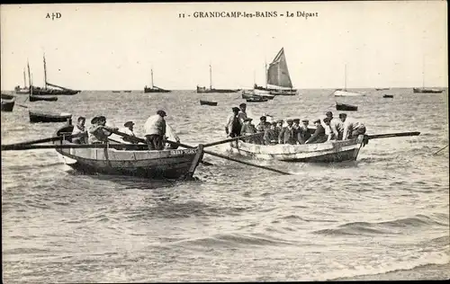 Ak Grandcamp les Bains Calvados, Le Depart, Ruderboote