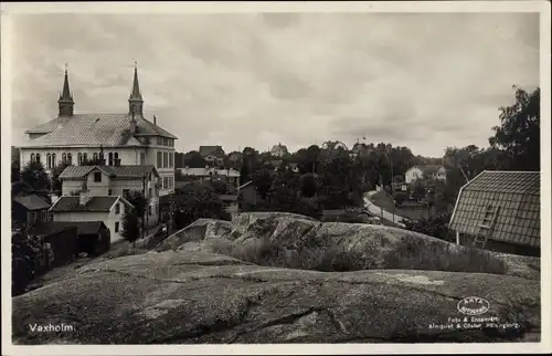 Ak Vaxholm Schweden, Teilansicht, Hügel, Felsen, Villa, Häuser