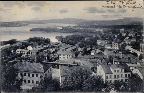 Ak Hernösand Härnösand Schweden, fran Kyrkan, Panorama