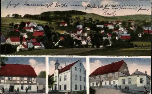 Ak Marbach Leubsdorf im Kreis Mittelsachsen, Totale, Schule, Gasthof, Schmidt's Restaurant