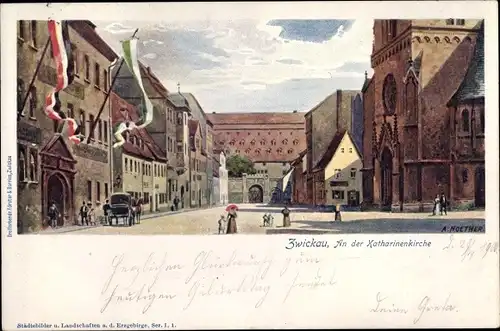 Künstler Litho Noether, A., Zwickau in Sachsen, An der Katharinenkirche