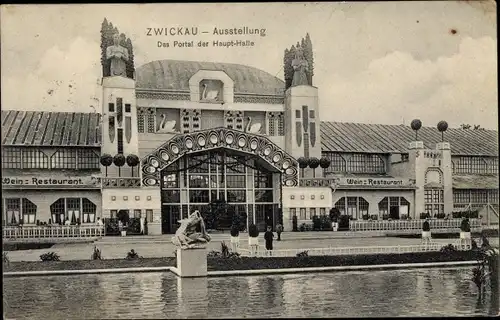 Ak Zwickau in Sachsen, Gewerbeausstellung Ausstellung, Portal der Haupthalle, amtliche Karte Nr. 18