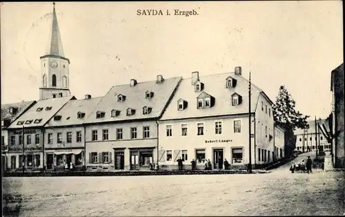 Ak Sayda im Erzgebirge, Partie am Markt, Kirche