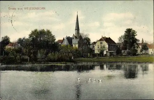 Ak Weißenborn Zwickau in Sachsen, Blick vom Teich auf Weißenborn, Kirche