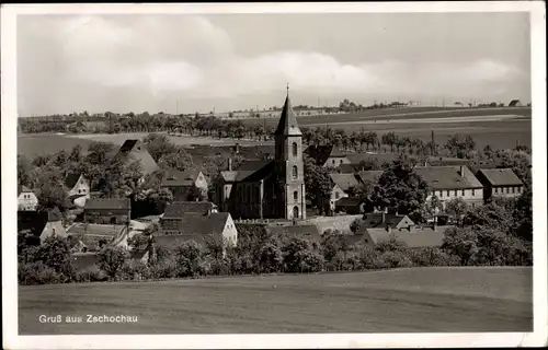 Ak Zschochau Ostrau in Sachsen, Dorfansicht mit Kirche