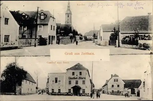 Ak Zeithain in Sachsen, Gasthof zum Stern, Kirche