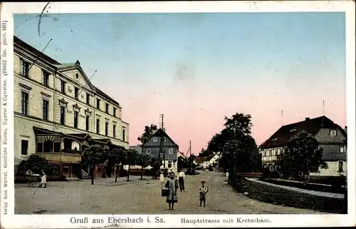 Ak Ebersbach Neugersdorf in der Oberlausitz, Hauptstraße, Hotel Kretscham