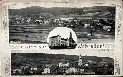 Ak Wehrsdorf Sohland an der Spree, Oberdorf, Mitteldorf, Partie an der Kirche