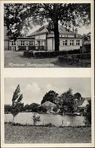 Ak Tauscha Penig in Sachsen, Kaffee Mohrmann, Inh. Arthur Schönfeld, Teich