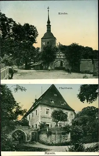 Ak Maxen Müglitztal, Blick auf die Kirche und das Pfarrhaus