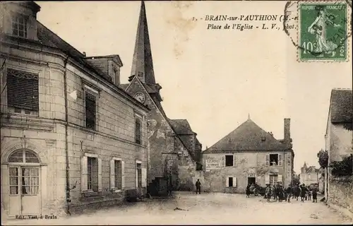 Ak Brain sur l'Authion Loire Authion Maine et Loire, Place de l'Église