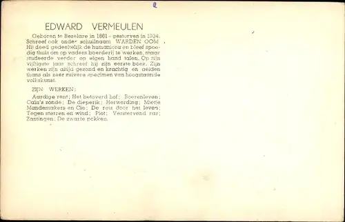 Künstler Ak Flämischer Schriftsteller Edward Vermeulen, Portrait