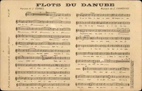 Lied Ak Flots du Danube von J. Corbel, Musique de J. Inanovici