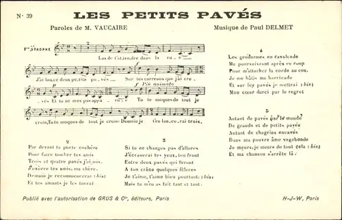 Lied Ak Les Petits Paves von M. Vaucaire, Musique de Paul Delmet, Les guadarmes en cavalcade...
