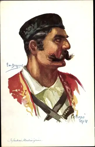 Künstler Ak Dupuis, E., Portrait eines montenegrinischen Soldaten