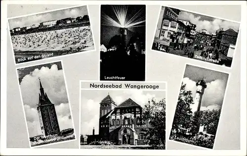 Ak Wangerooge in Friesland, Strand, Leuchtfeuer, Zedeliusstraße, Leuchtturm, Westturm