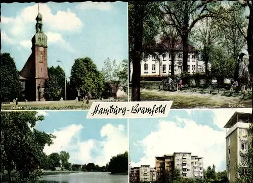 Ak Hamburg Wandsbek Bramfeld, Dorfplatz, Kirche Bramfelder See, Siedlung Hohnerkamp