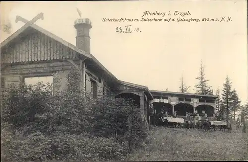 Ak Altenberg im Erzgebirge, Unterkunftshaus m. Luisenturm auf den Geisingberg