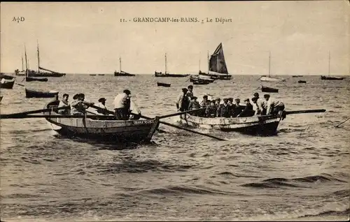 Ak Grandcamp les Bains Calvados, Le Depart, Ruderboote
