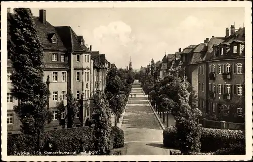 Ak Zwickau Sachsen, Blick in die Bismarckstraße mit Dom