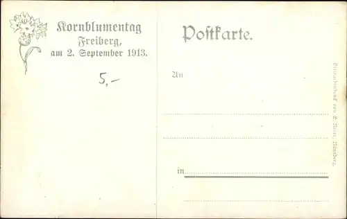 Künstler Ak Freiberg im Kreis Mittelsachsen, Schippchenberg, Donatsturm, Kornblumentag 1913