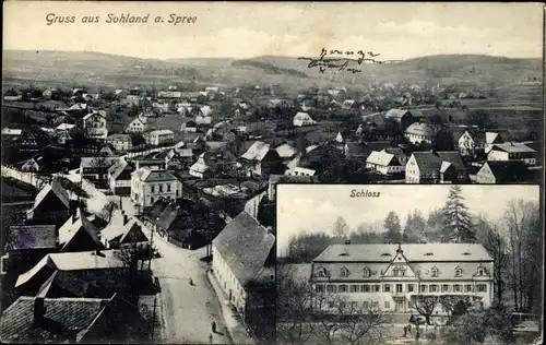 Ak Sohland an der Spree in Sachsen, Totalansicht der Ortschaft, Schloss