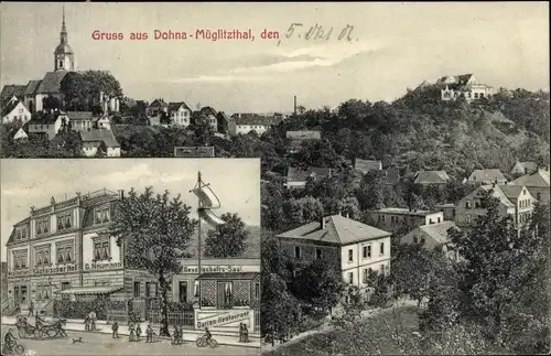 Ak Dohna Müglitztal Sächsische Schweiz Osterzgebirge, Hotel Sächsischer Hof, Blick auf den Ort