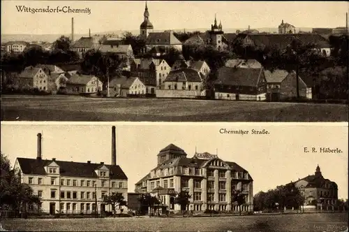 Ak Wittgensdorf Chemnitz, Gesamtansicht, Chemnitzer Straße, Gebäude E. R. Haberle